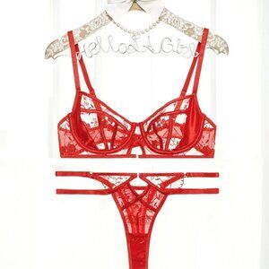 Hello.LA.Girl Rose Red Embroidered Lingerie Set